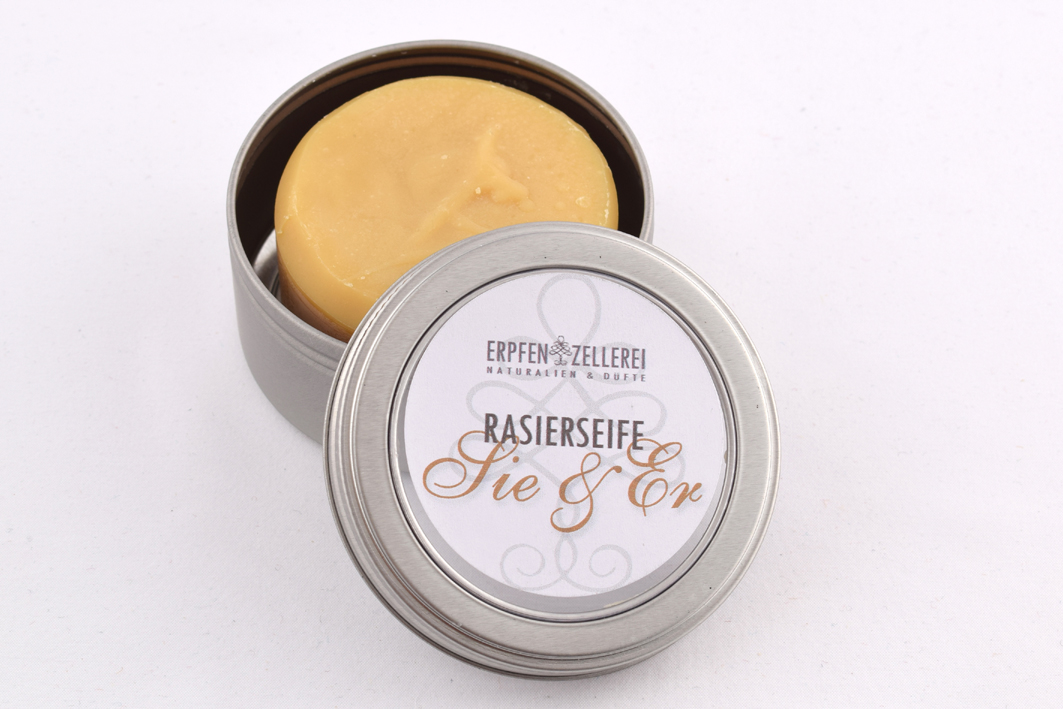 Rasierseife "Sie & Er" in der Metalldose Bio Rasierseife "Sie & Er" in der Metalldose Bio