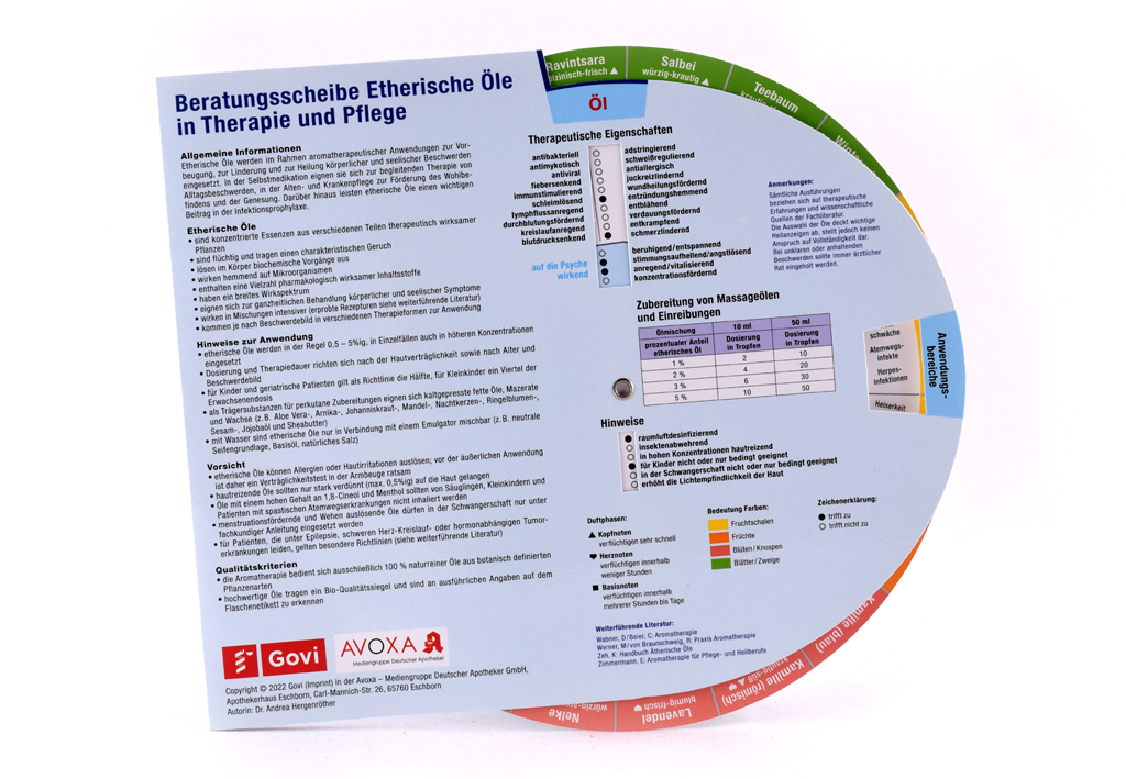 Beratungsscheibe für ätherische Öle in Therapie und Pflege Beratungsscheibe für ätherische Öle in Therapie und Pflege